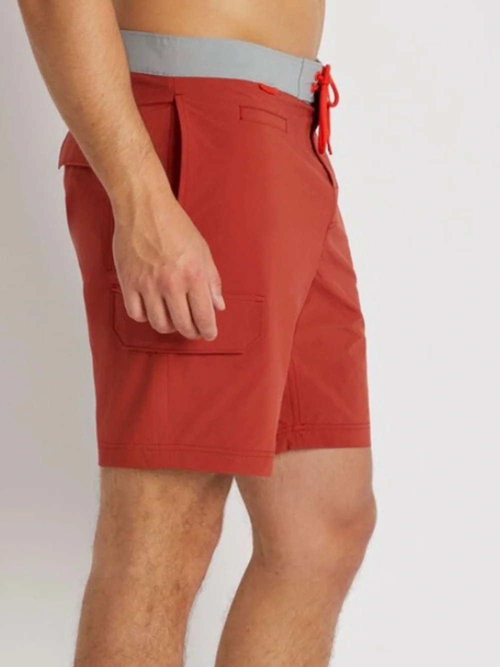 Duluth Trading Mens DuluthFlex Bull Moose 9” Board Shorts Orange Rust Gray Sz 34